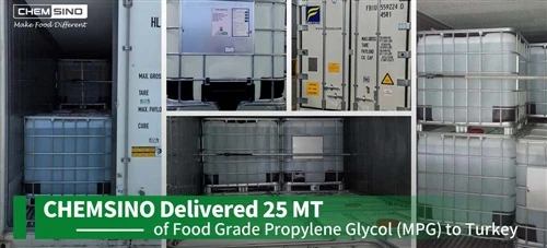CHEMSINO entregou 25 toneladas de propilenoglicol (MPG) de qualidade alimenta...